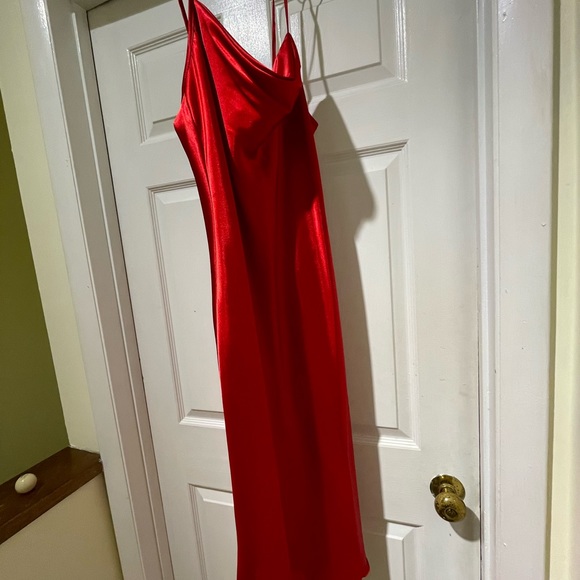 SATIN COWL NECK SLIP MIDI DRESS - Picture 4 of 5